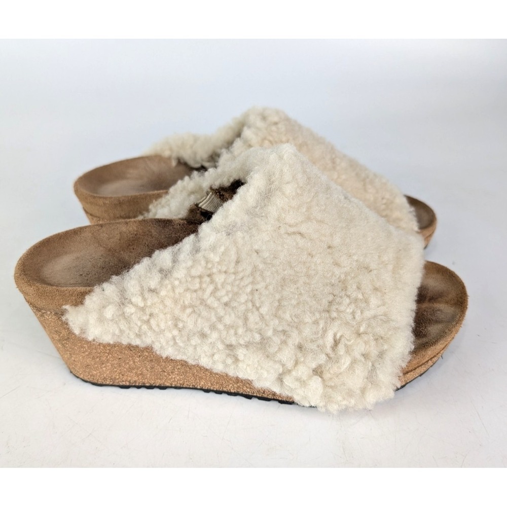 Papillio by Birkenstock Namica Teddy Wedges Shearling Mules Women's Size 37 / 6